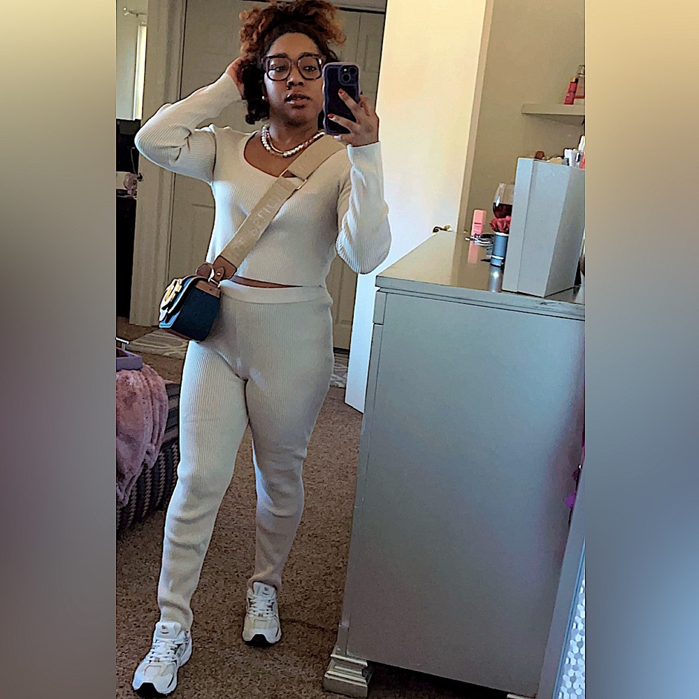 Cream Ribbed Leggings Set